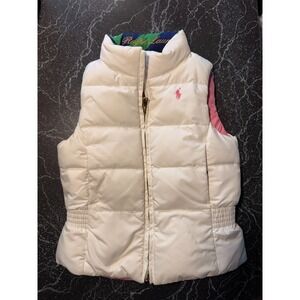 Ralph Lauren Vest Girls 5 White Pink Reversible Puffer Down Fill Style 312138295